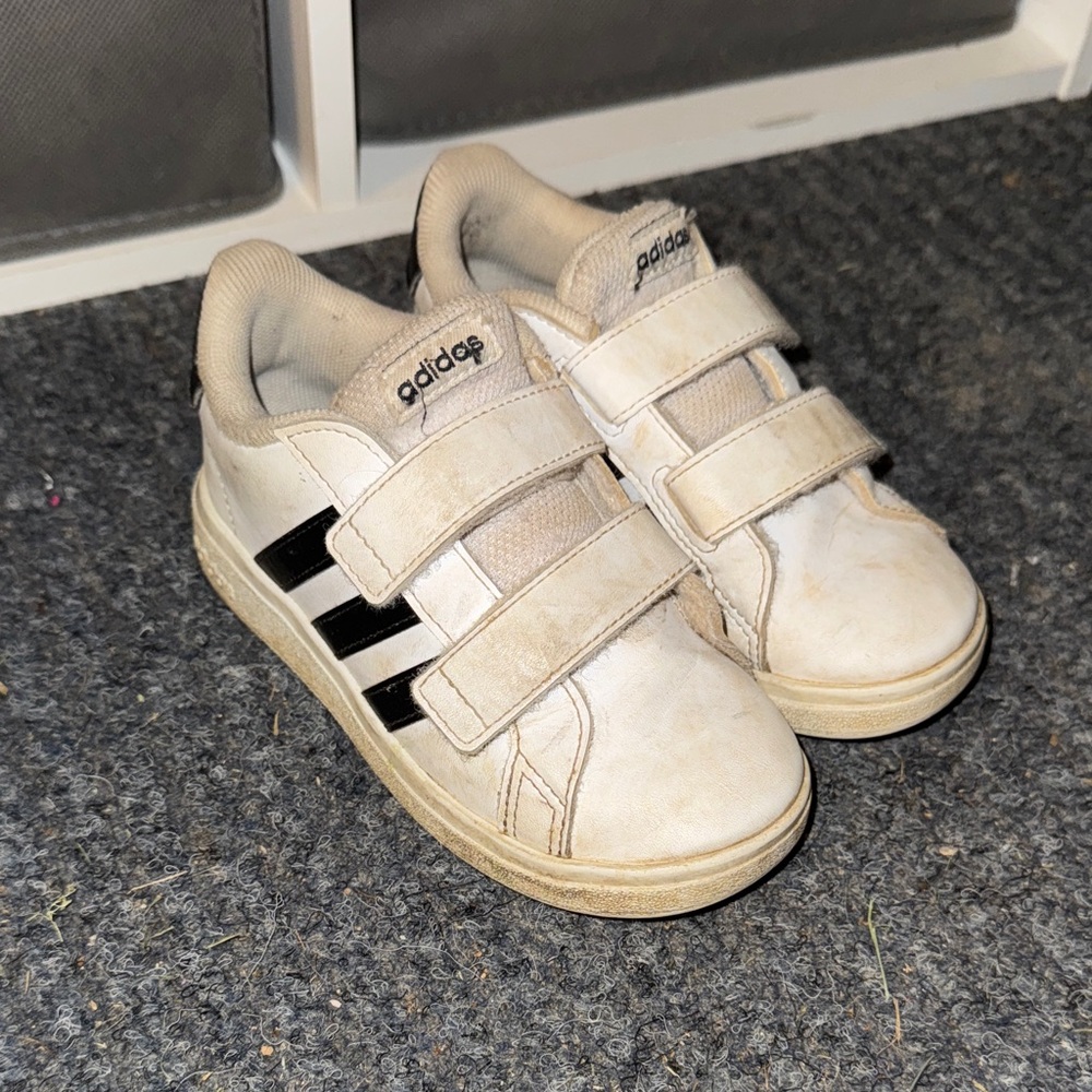 Adidas Kids White and Black Velcro Sneakers